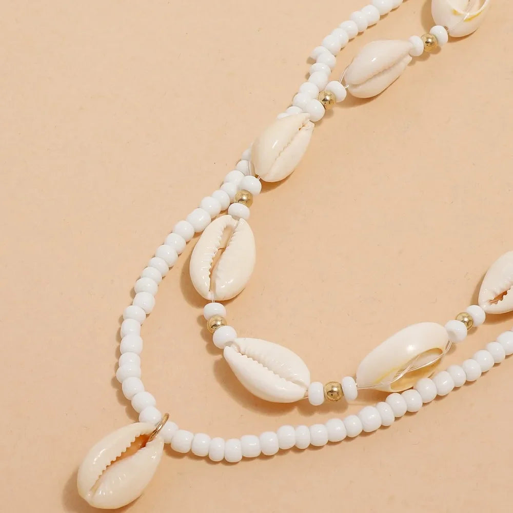 2pcs/set Summer Natural Sea Shell Choker Necklace Beads Chain for Woman