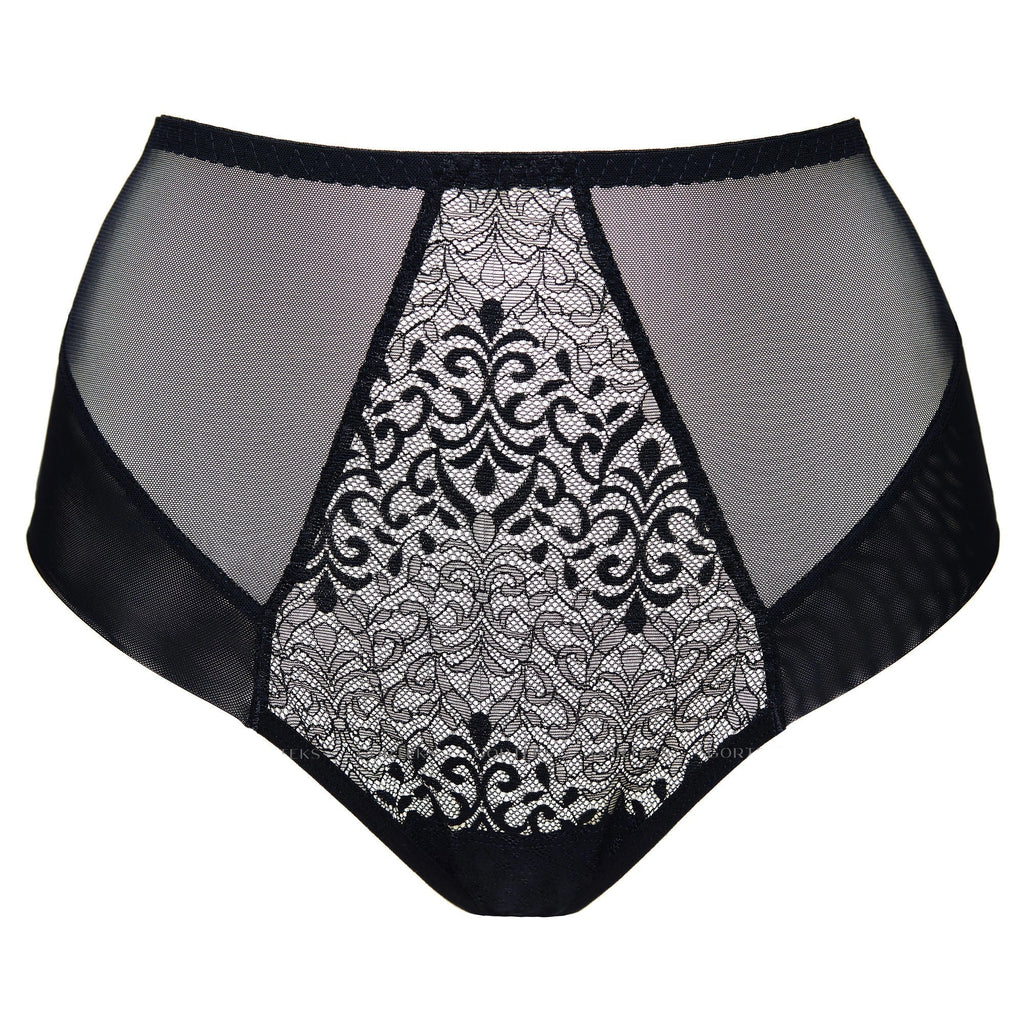 Gorteks Gabi Black Sheer High Waist Full Brief Panty