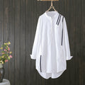 Women Cotton Blouse Long Sleeve Stripe Shirt Office Lady Casual Wear Over-sized Loose Top