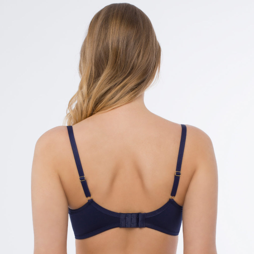 Samanta Hazel Navy Sheer Mesh Embroidered Underwire Bra