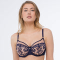 Samanta Hazel Navy Sheer Mesh Embroidered Underwire Bra