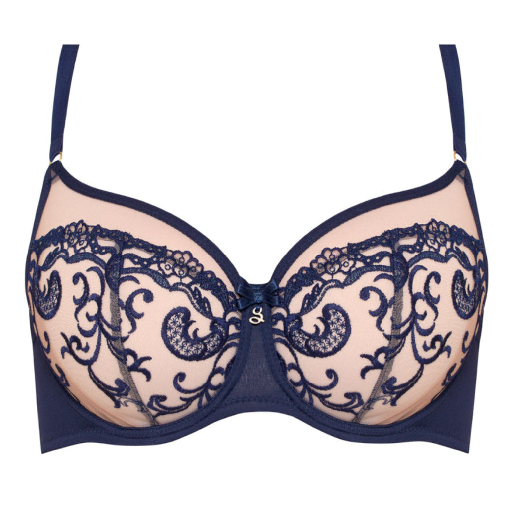 Samanta Hazel Navy Sheer Mesh Embroidered Underwire Bra