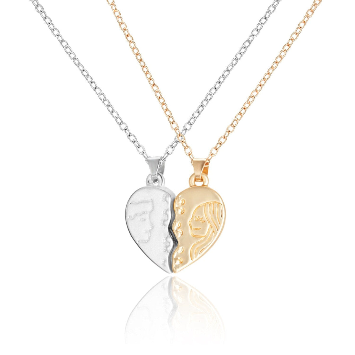 2 Pieces Magnetic Couple Necklaces Friendship Heart Pendant Distance Faceted Charm Necklace