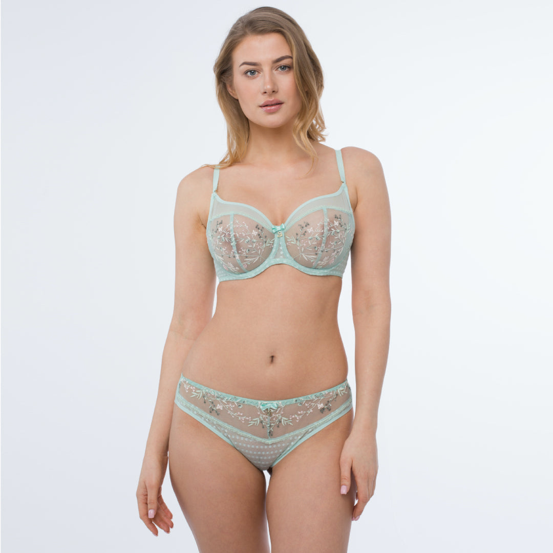 Samanta Juno Mint Sheer Mesh Embroidered Underwire Bra