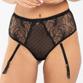 Samanta Nyks Black Sheer Mesh Polka Dot Tanga Garter Panty