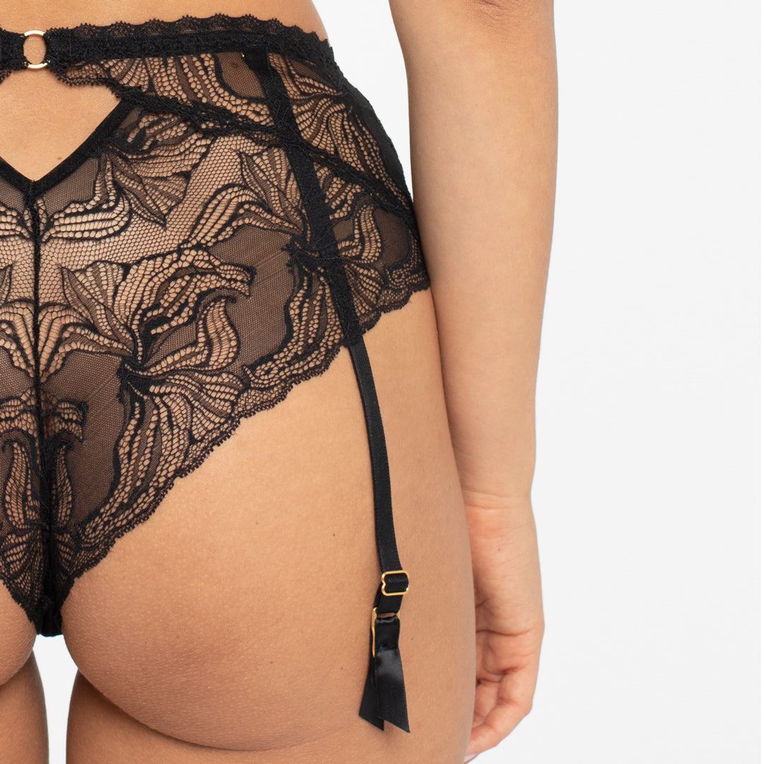 Samanta Nyks Black Sheer Mesh Polka Dot Tanga Garter Panty