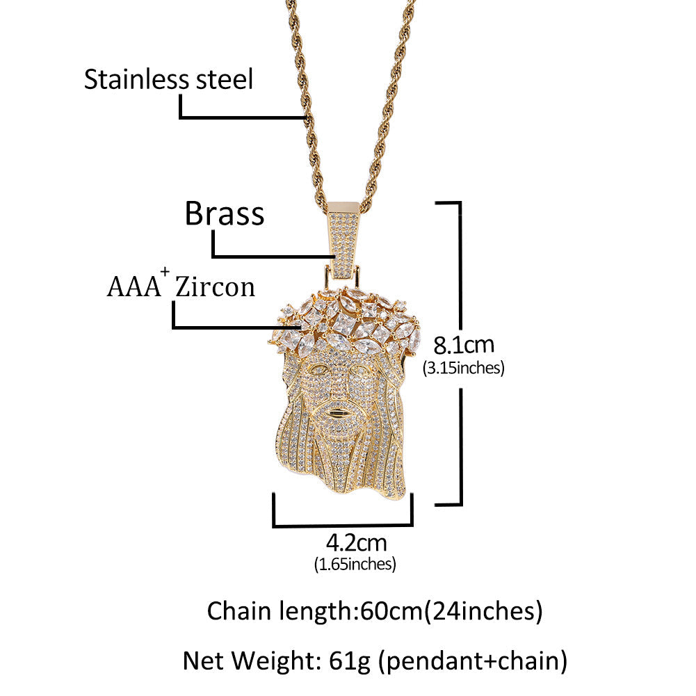 Hip Hop  Iced Out CZ Jesus Piece Pendant Necklace