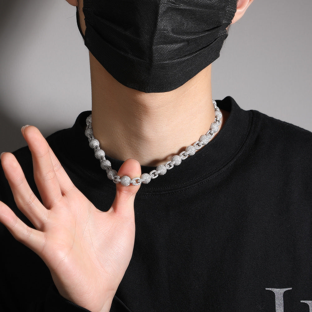 mens gold 5A Zirconia Ball chain necklace