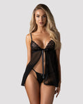 Obsessive Blomentis Black Sheer Mesh Babydoll Set