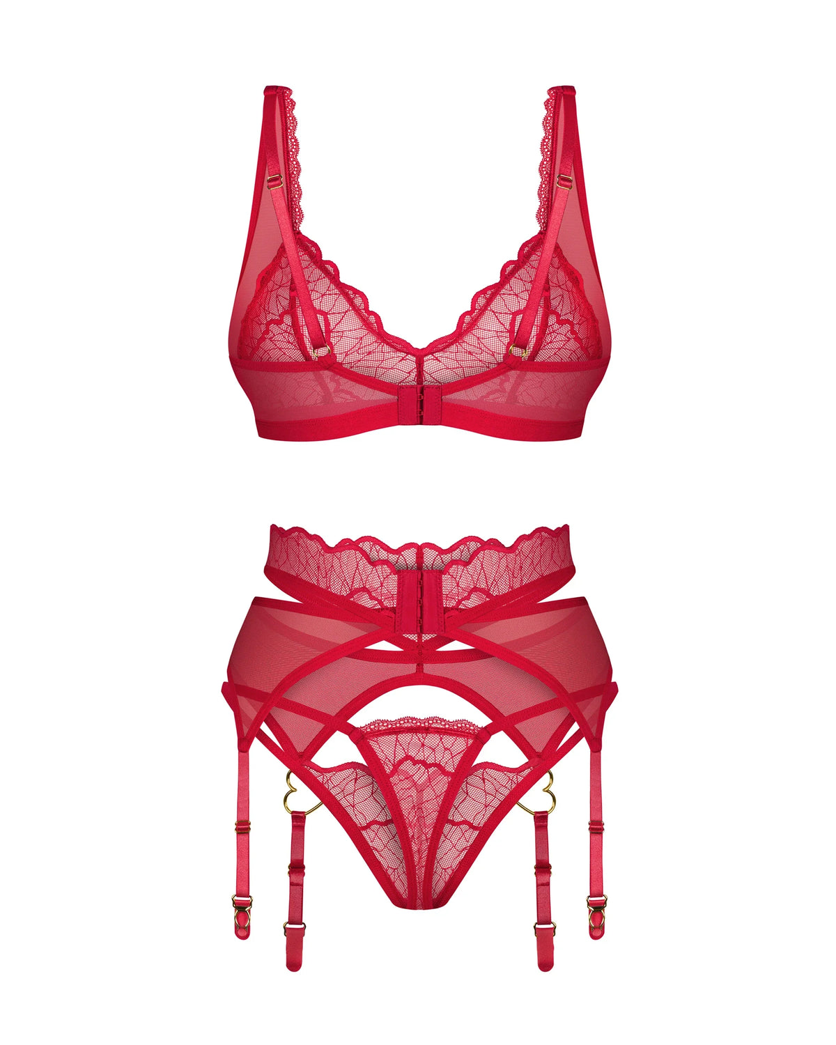 Obsessive Cupide Desir Sheer Bralette Thong Garter Belt Set