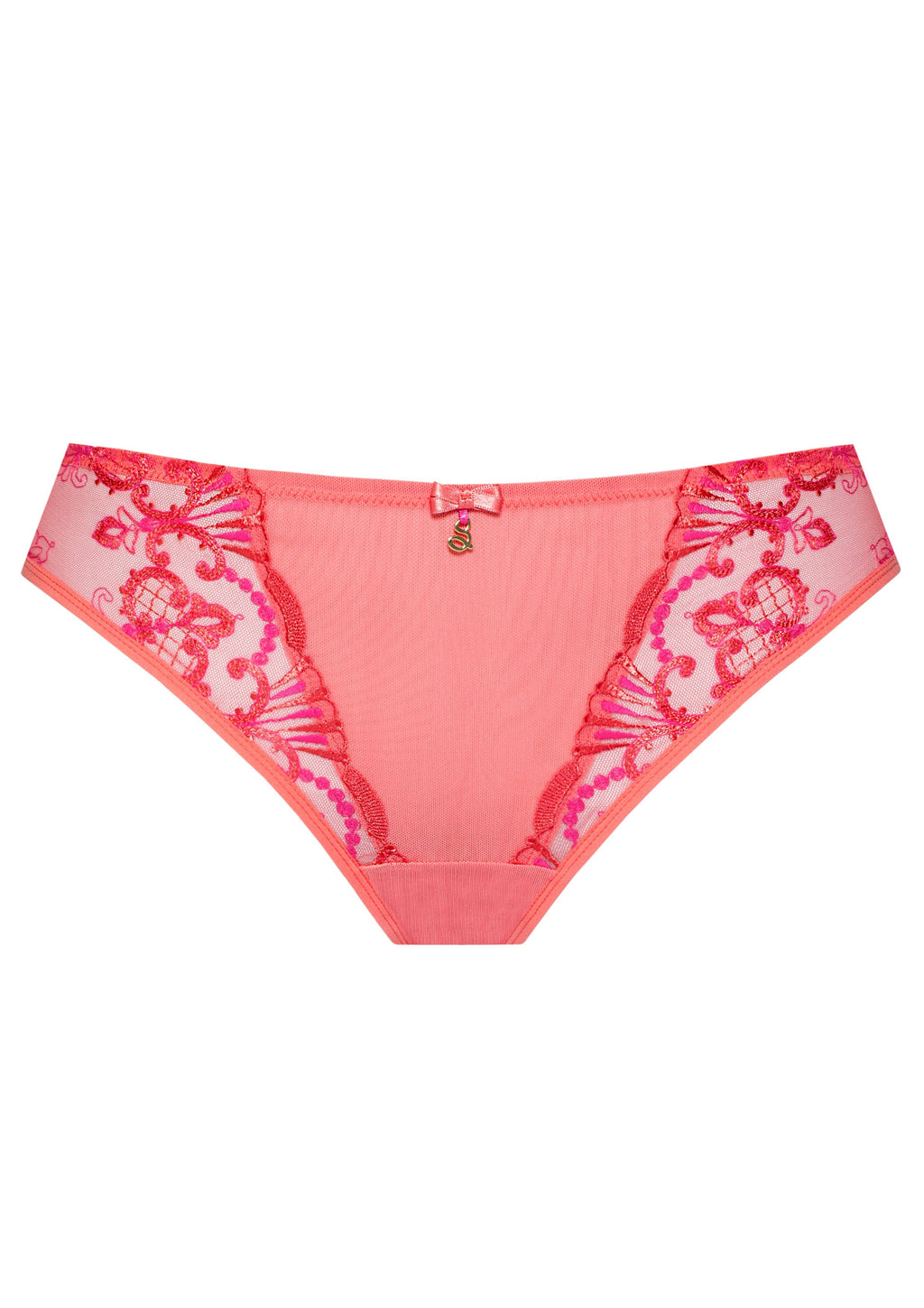 Samanta Perla Coral Sheer Mesh Tulle Embroidered Tanga Panty