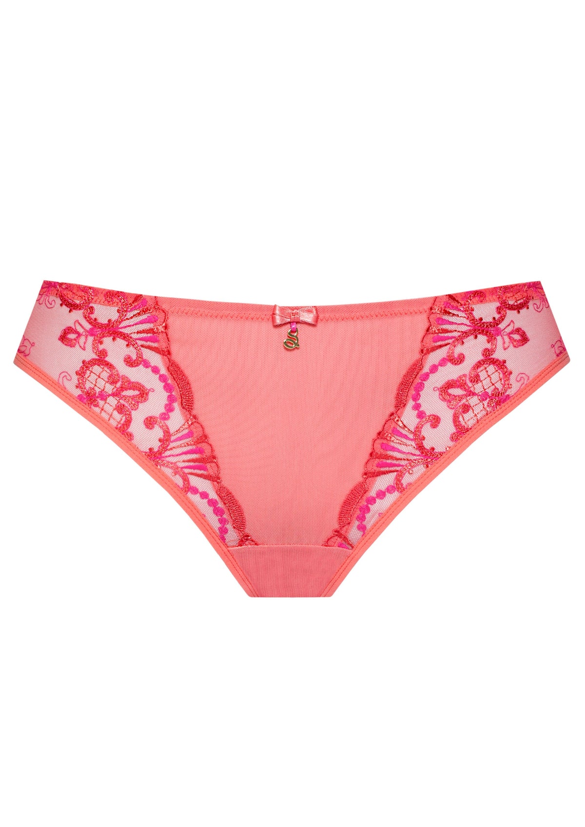 Samanta Perla Coral Sheer Mesh Tulle Embroidered Tanga Panty