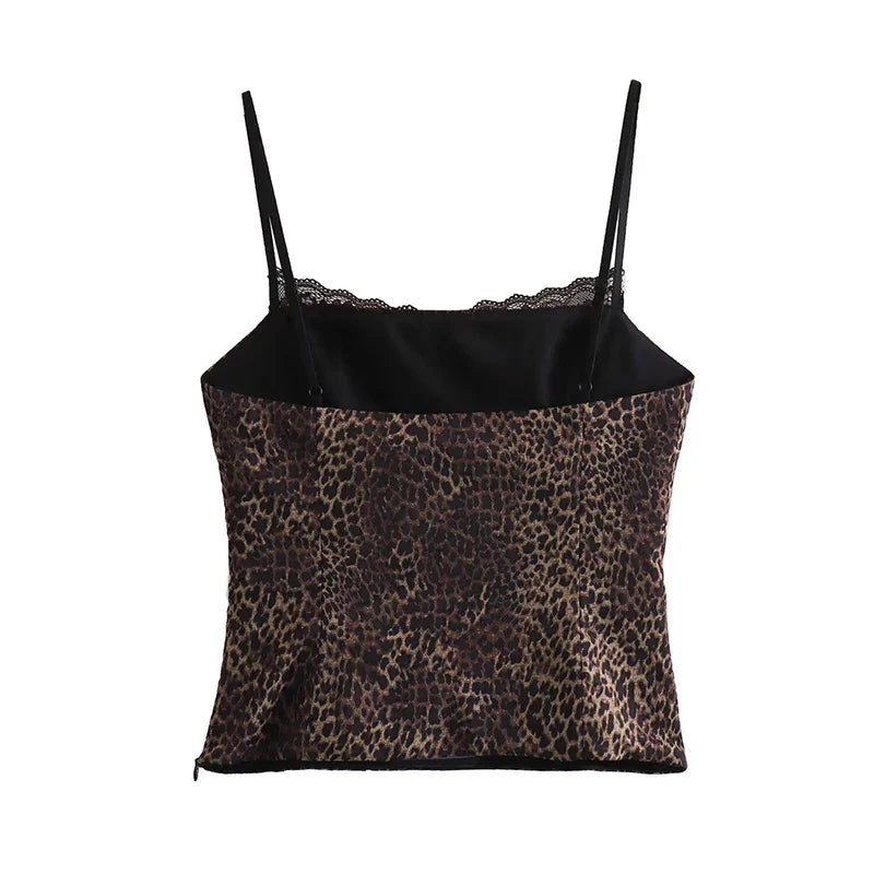 Leopard Print Sling Women Sexy Tube Top Sleeveless Backless Lace Slim Tanks Tops