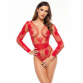 Beauty Night Regina Red Sexy Long Sleeve Fishnet Bodysuit