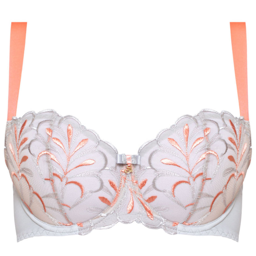 Samanta Sweet Gray Sheer Mesh Embroidered Balconette Bra