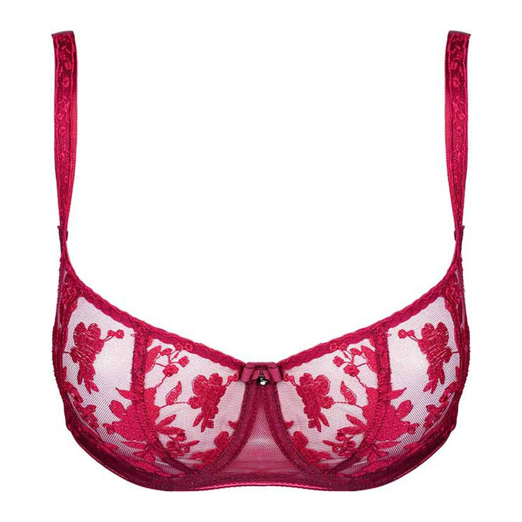 Sexy Sheer Lace Balconette Bra Tango Red