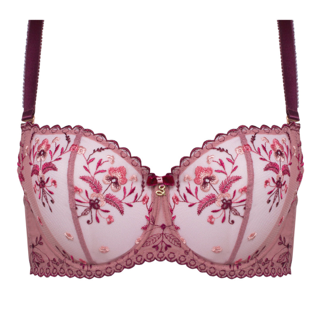 Samanta Viola Rose Sheer Mesh Embroidered Balconette Bra