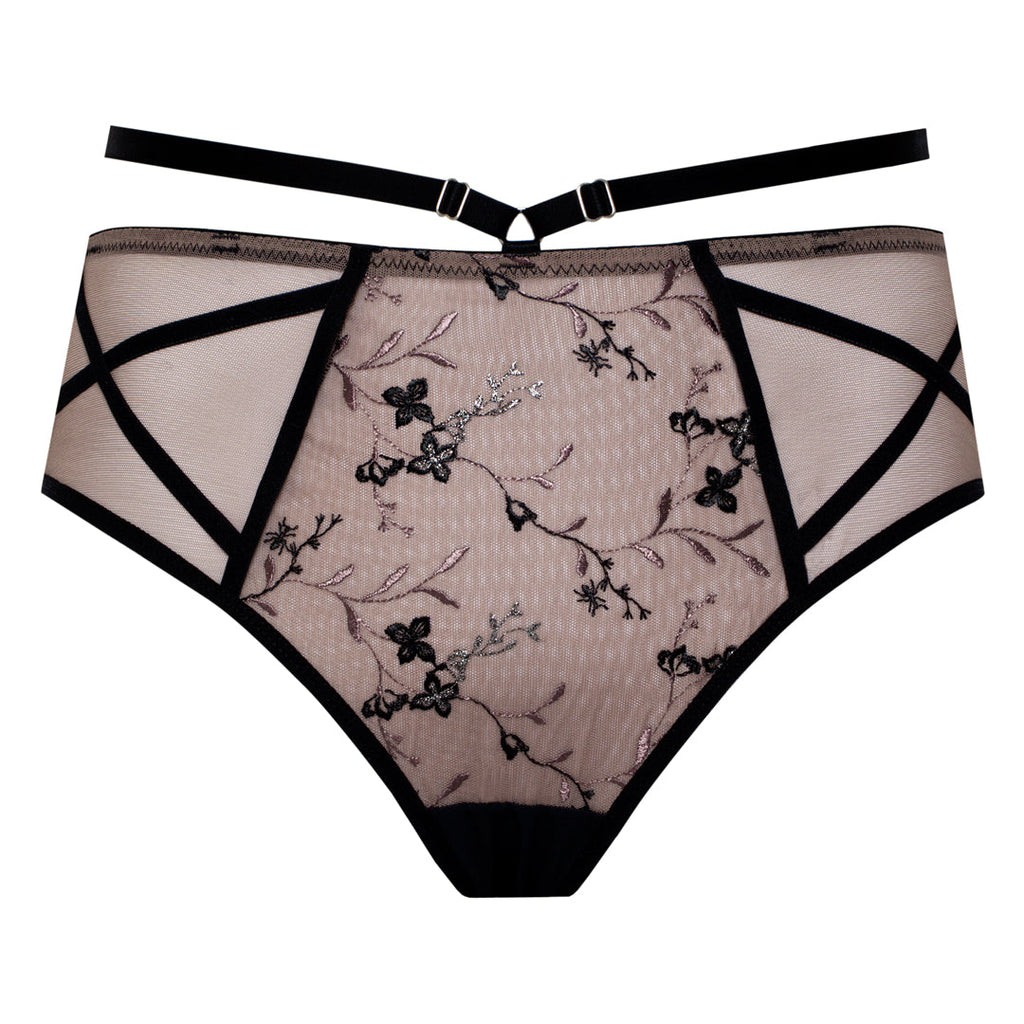 Samanta Antinea Black Transparent Tulle Embroidered Bikini Panty