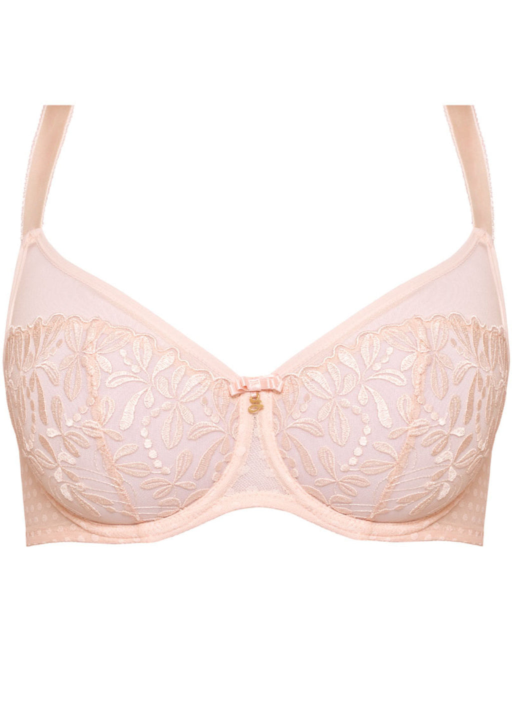 Samanta Donna Powder Rose Sheer Mesh Embroidered Underwire Bra