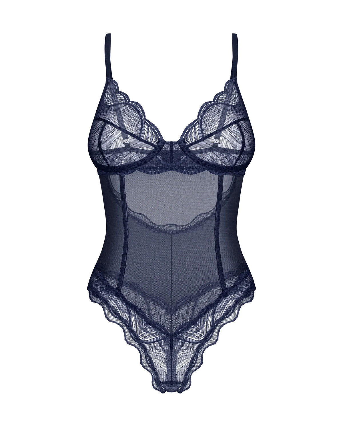 Obsessive Nightly Blue Sheer Crotchless Underwire Teddy