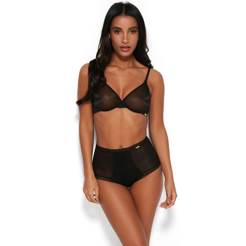 Gossard Glossies Black Sheer High Waist Short Panty